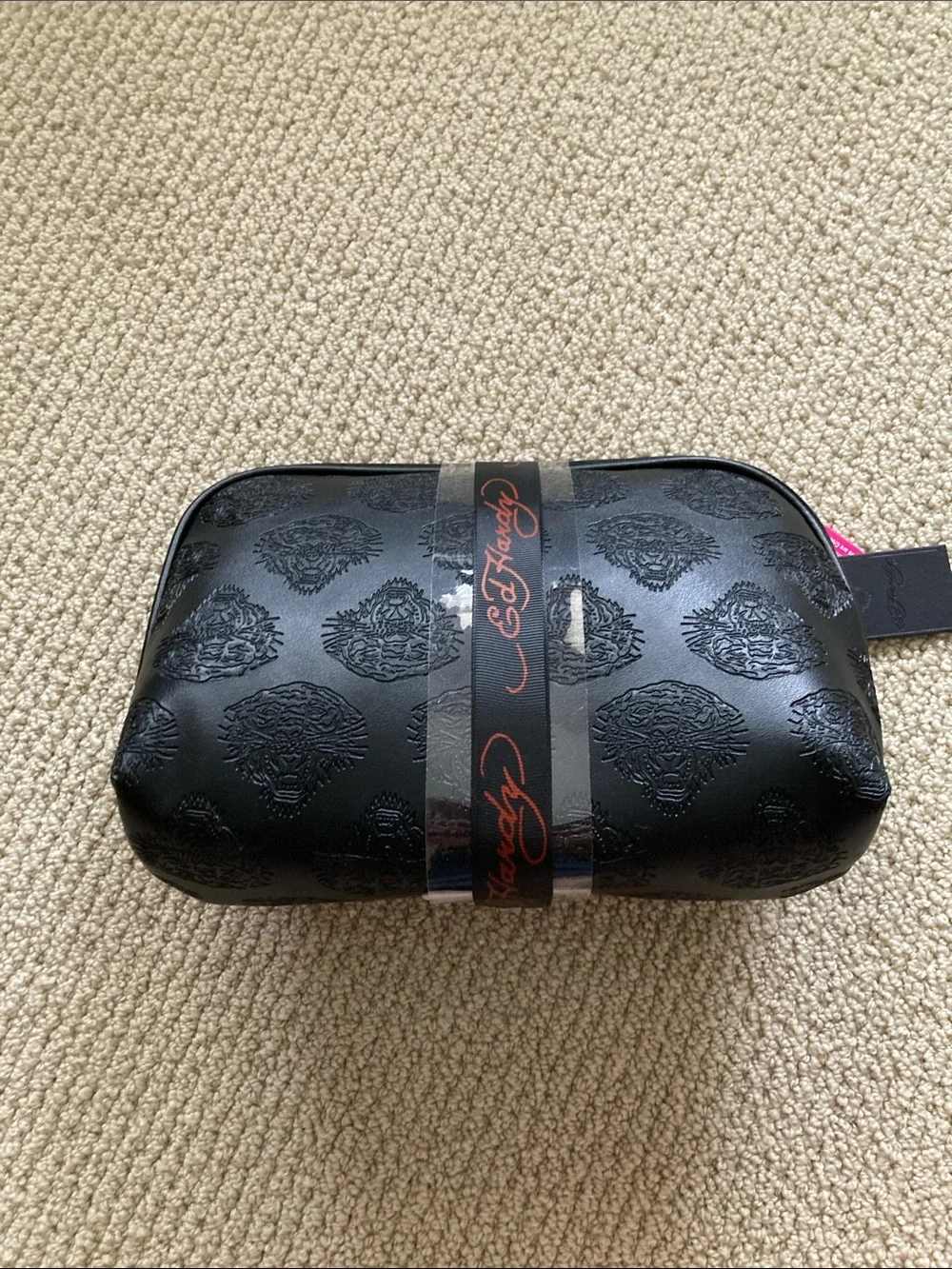 NEW Ed Hardy Cosmetic Case Bundle Two Bags Black Red Glitter Heart “Love” NWT